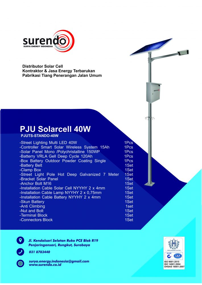 Paket PJU Tenaga Surya 40W LED Standar