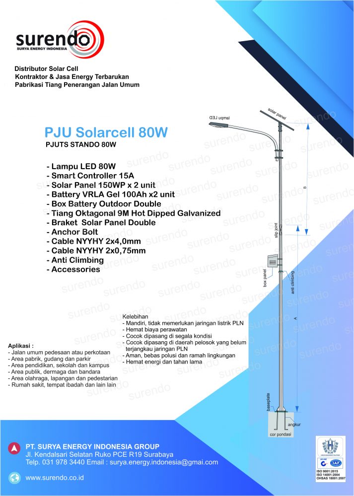 Paket PJU Tenaga Surya 80W LED Standar